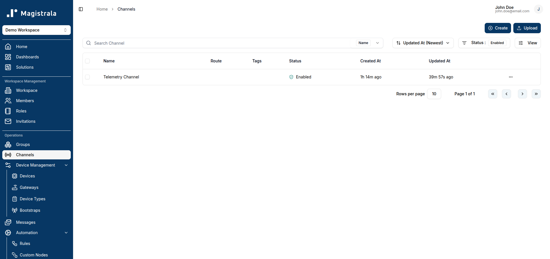 View Channels Page